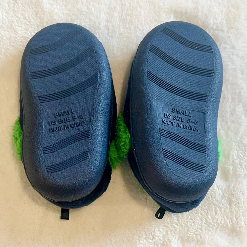 Kids' Blue and Green Football Slippers - Size: Small 5-6